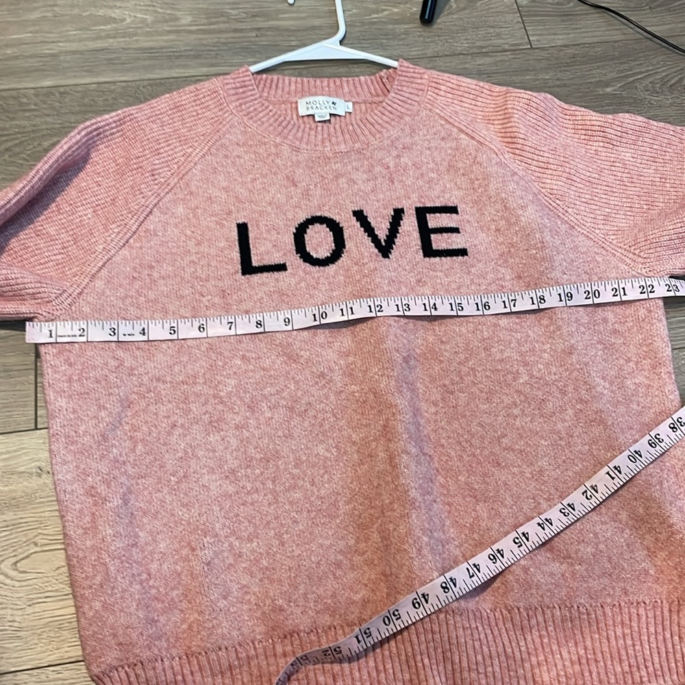 Anthropologie Crew Neck Mollie Bracken LOVE Pink Sweater - Picture 7 of 9